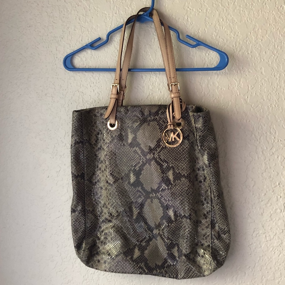 MICHAEL KORS  XLarge Jet Set Snakeskin Print Leather Tote Bag
